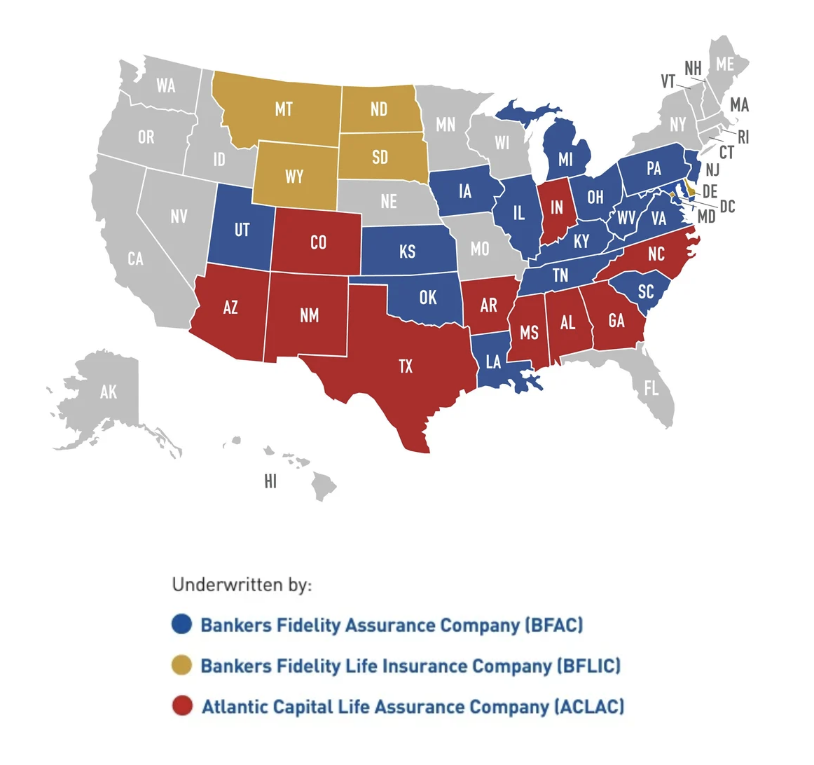 Map of Bankers Fidelity charters